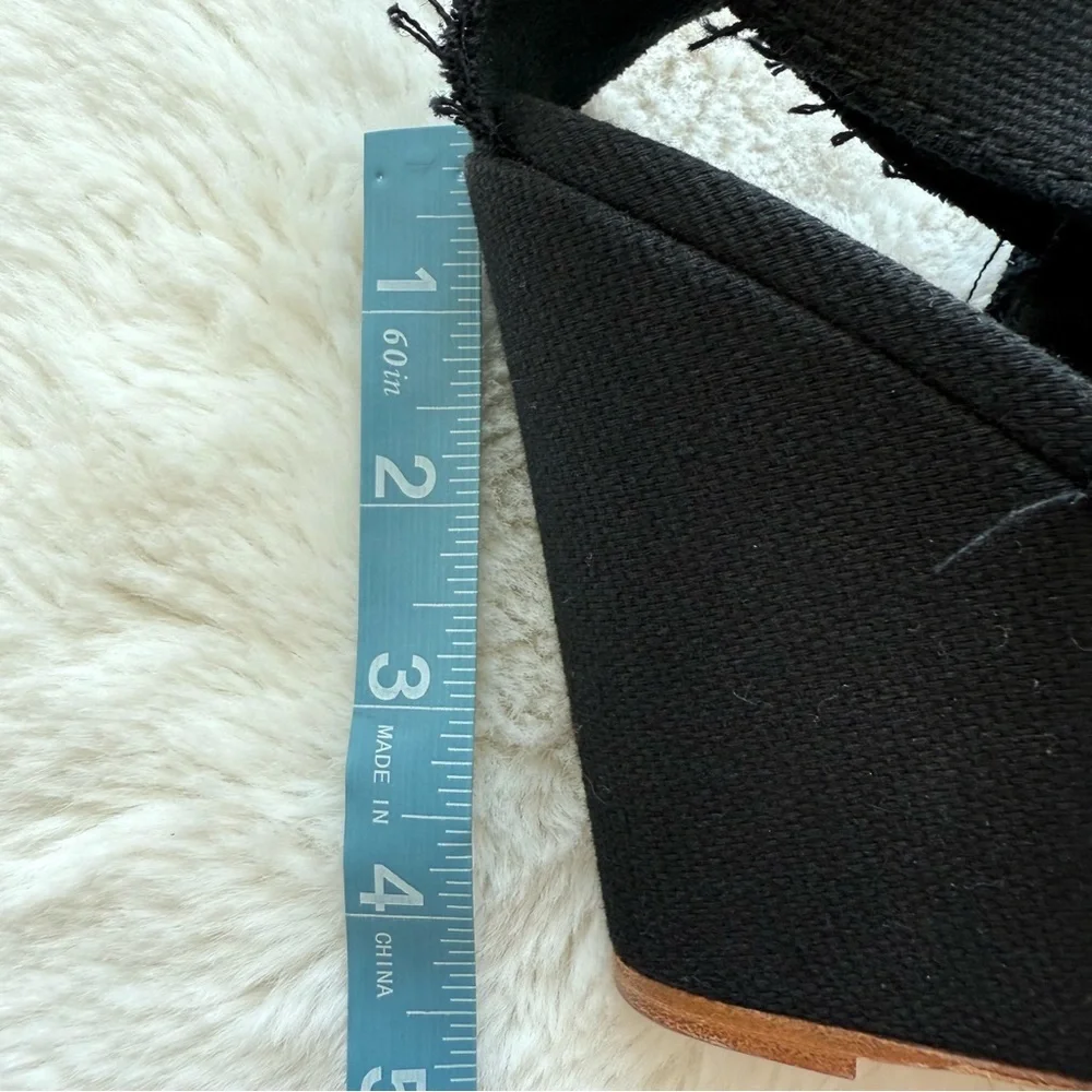 CHANEL Authentic Sandals Canvas Black Gold Color Coco Wedges Size 40 EU or 10 US